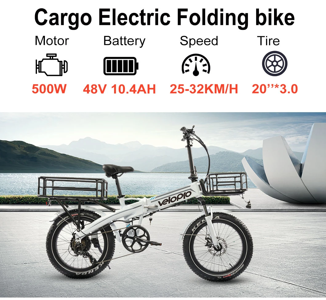 2023 Lectric Ebike Folding Electric Bike 20 Inch 48V 500W High Range Electric Cargo Cycle Suspension Foldable Electric Fat Bike with Cargo Basket